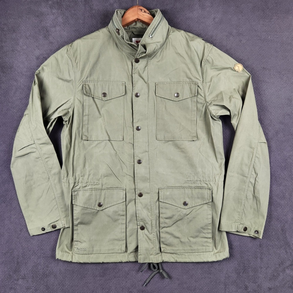 Fjallraven Raven Jacket Mens Medium Green G-1000 Hooded Field Coat Unlined 82422